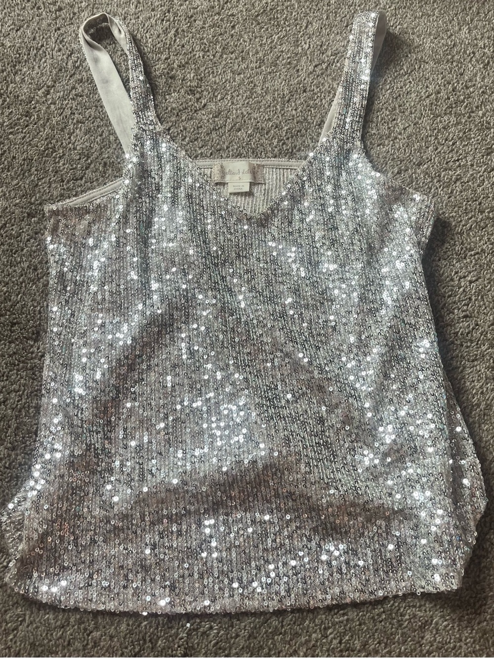 Altar'd State Silver Sequin V-Neck Tank